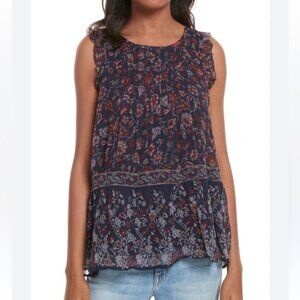 Joke silk Floral Sleeveless Top - Navy and Red size L